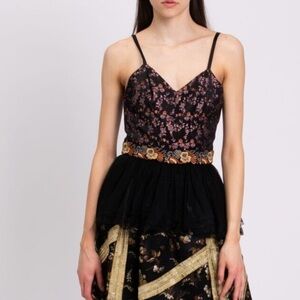 NWT Etro Floral Embroidered Tulle Peplum Bodysuit Top Sleeveless Black Sz 44
